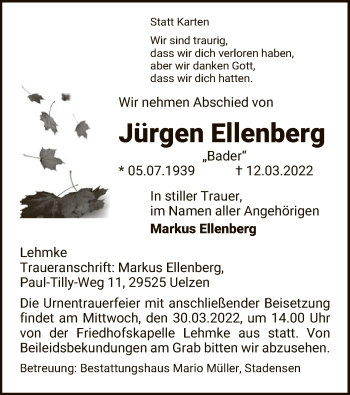 Todesanzeige von Jürgen Ellenberg von UEL