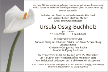 Todesanzeige von Ursula Ossig-Buchholz von UEL