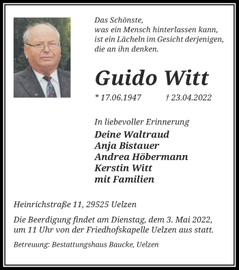 Todesanzeige von Guido Witt von UEL