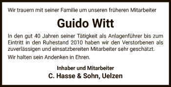 Todesanzeige von Guido Witt von UEL