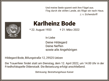 Todesanzeige von Karlheinz Bode von UEL