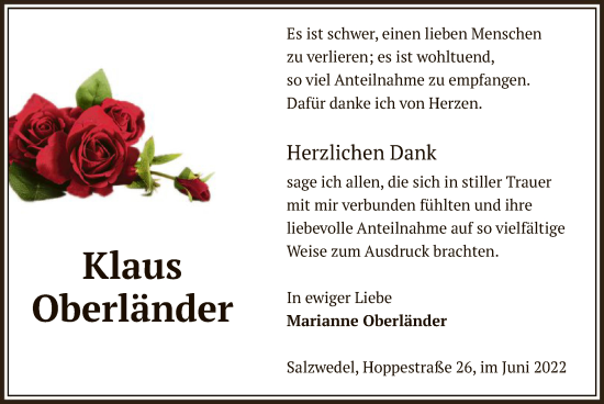 Todesanzeige von Klaus Oberländer von UEL