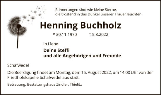 Todesanzeige von Henning Buchholz von UEL