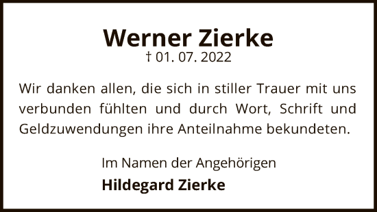 Todesanzeige von Werner Zierke von UEL