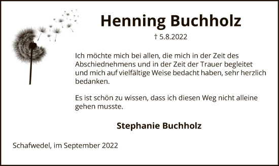 Todesanzeige von Henning Buchholz von UEL