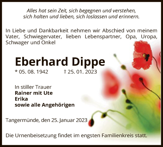 Todesanzeige von Eberhard Dippe von UEL