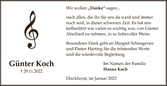 Todesanzeige von Günter Koch von UEL