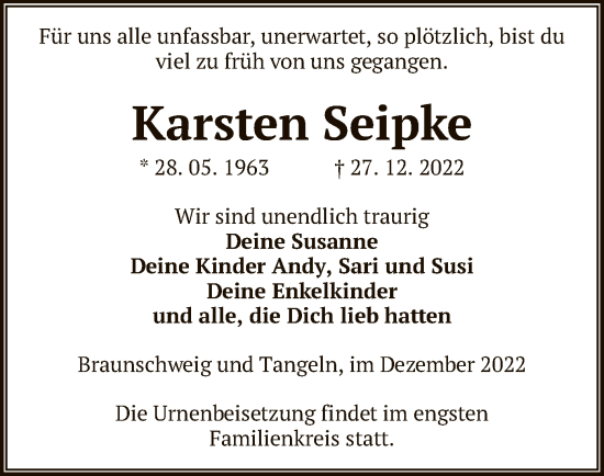 Todesanzeige von Karsten Seipke von UEL
