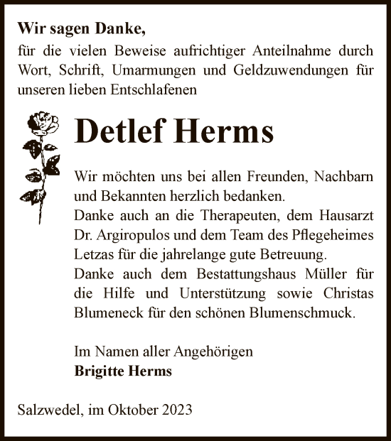 Todesanzeige von Detlef Herms von UEL