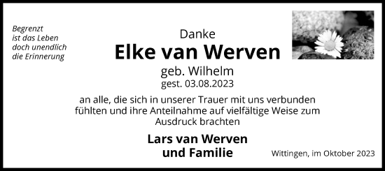 Todesanzeige von Elke van Werven von UEL