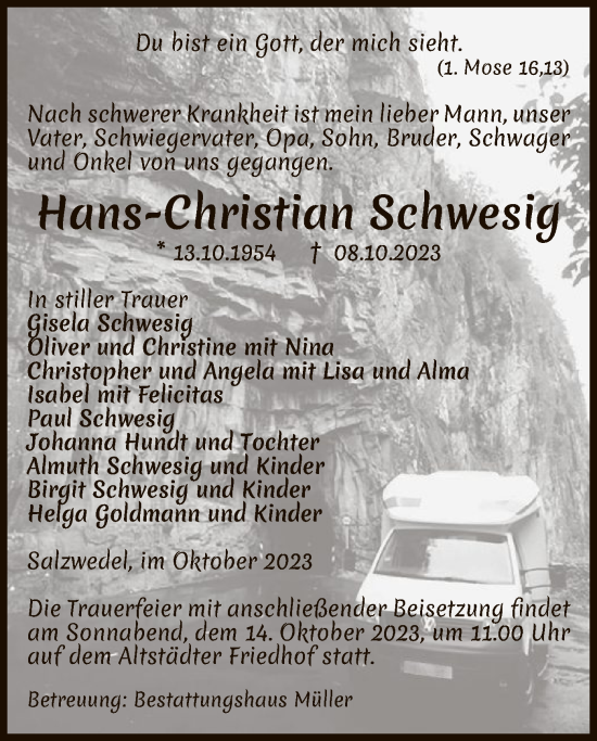 Todesanzeige von Hans-Christian Schwesig von UEL