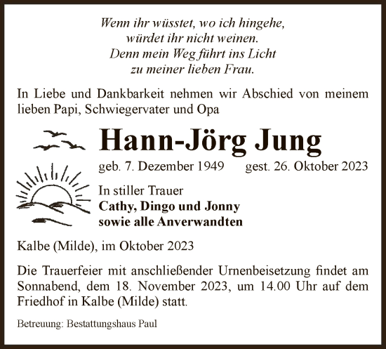 Todesanzeige von Hann-Jörg Jung von UEL