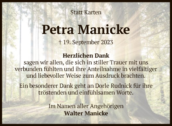 Todesanzeige von Petra Manicke von UEL