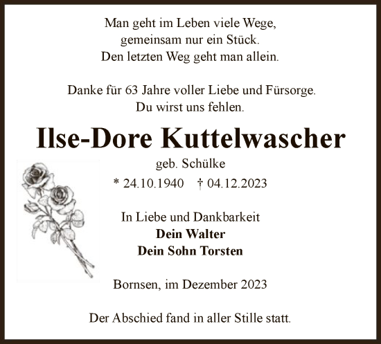 Todesanzeige von Ilse-Dore Kuttelwascher von UEL