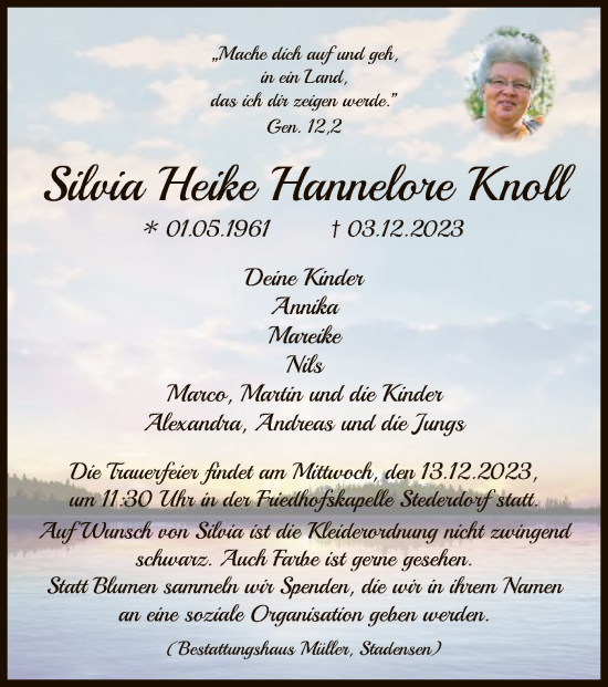 Todesanzeige von Silvia Heike Hannelore Knoll von UEL