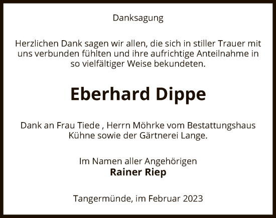 Todesanzeige von Eberhard Dippe von UEL