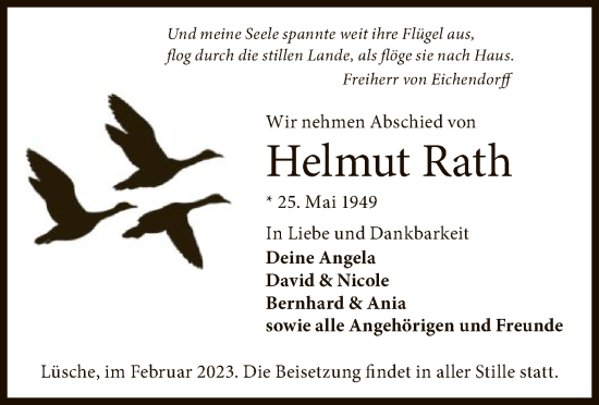 Todesanzeige von Helmut Rath von UEL
