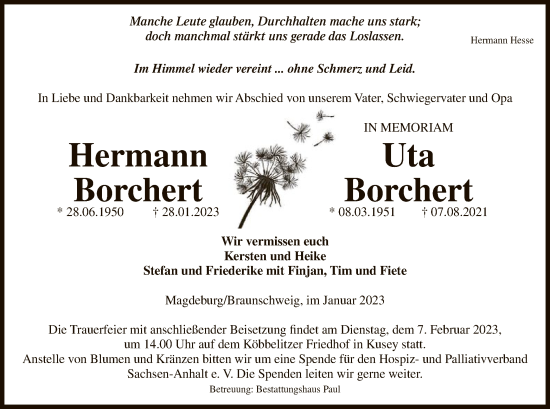 Todesanzeige von Hermann und Uta Borchert von UEL