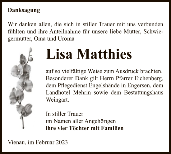 Todesanzeige von Lisa Matthies von UEL