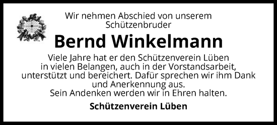 Todesanzeige von Bernd Winkelmann von UEL
