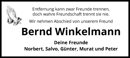 Todesanzeige von Bernd Winkelmann von UEL