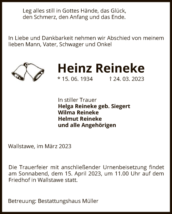 Todesanzeige von Heinz Reineke von UEL