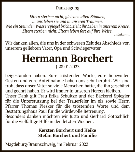 Todesanzeige von Hermann Borchert von UEL