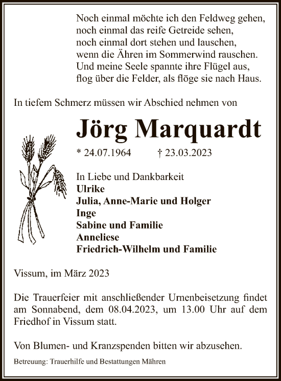 Todesanzeige von Jörg Marquardt von UEL