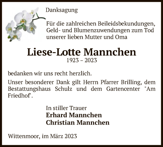 Todesanzeige von Liese-Lotte Mannchen von UEL