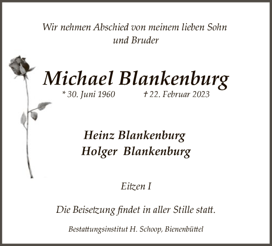 Todesanzeige von Michael Blankenburg von UEL