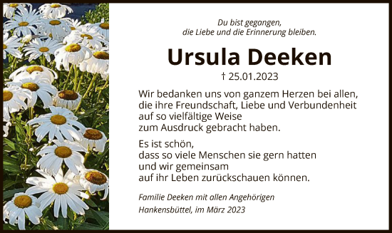 Todesanzeige von Ursula Deeken von UEL