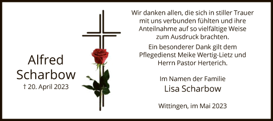 Todesanzeige von Alfred Scharbow von UEL