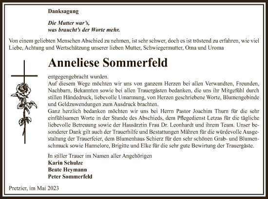 Todesanzeige von Anneliese Sommerfeld von UEL