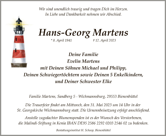 Todesanzeige von Hans-Georg Martens von UEL