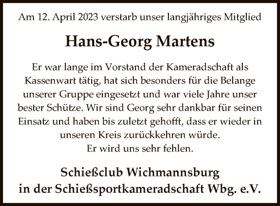Todesanzeige von Hans-Georg Martens von UEL