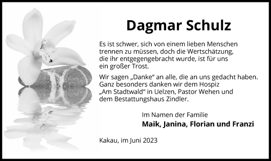 Todesanzeige von Dagmar Schulz von UEL