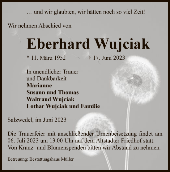 Todesanzeige von Eberhard Wujciak von UEL