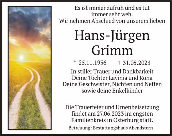 Todesanzeige von Hans-Jürgen Grimm von UEL