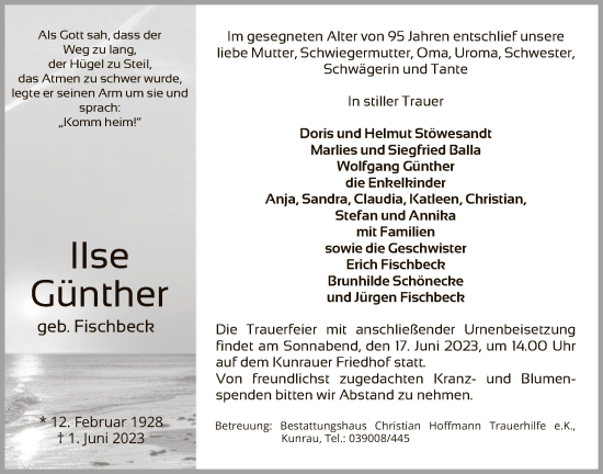 Todesanzeige von Ilse Günther von UEL