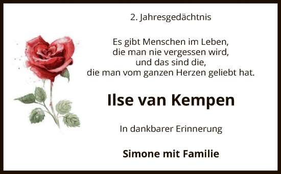 Todesanzeige von Ilse van Kempen von UEL