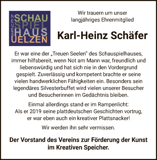 Todesanzeige von Karl-Heinz Schäfer von UEL