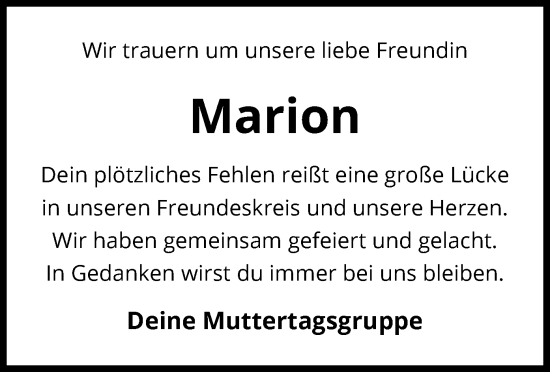 Todesanzeige von Marion  von UEL