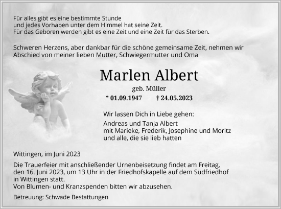 Todesanzeige von Marlen Albert von UEL