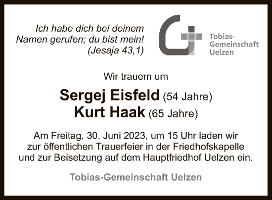 Todesanzeige von Nachruf Tobias-Gemeinschaft Uelzen von UEL