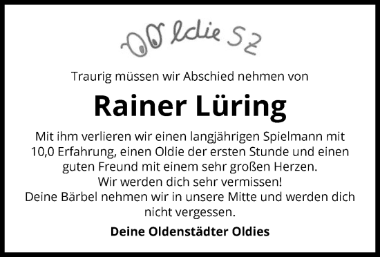 Todesanzeige von Rainer Lüring von UEL