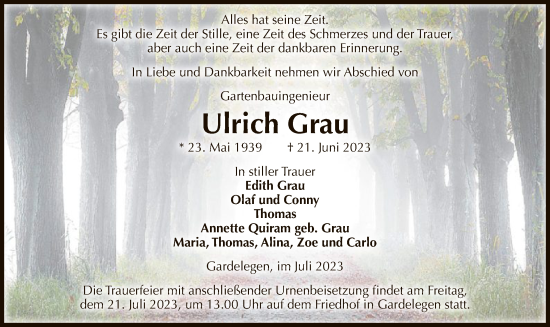 Todesanzeige von Ulrich Grau von UEL