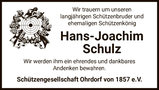 Todesanzeige von Hans-Joachim Schulz von UEL