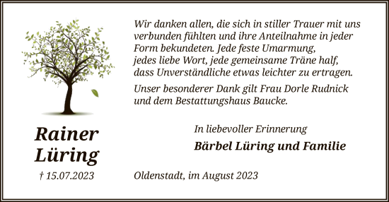 Todesanzeige von Rainer Lüring von UEL