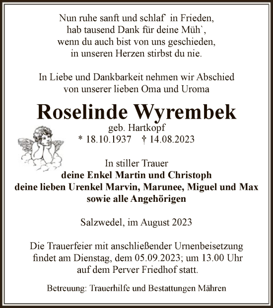 Todesanzeige von Roselinde Wyrembek von UEL