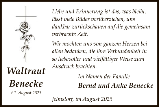 Todesanzeige von Waltraut Benecke von UEL